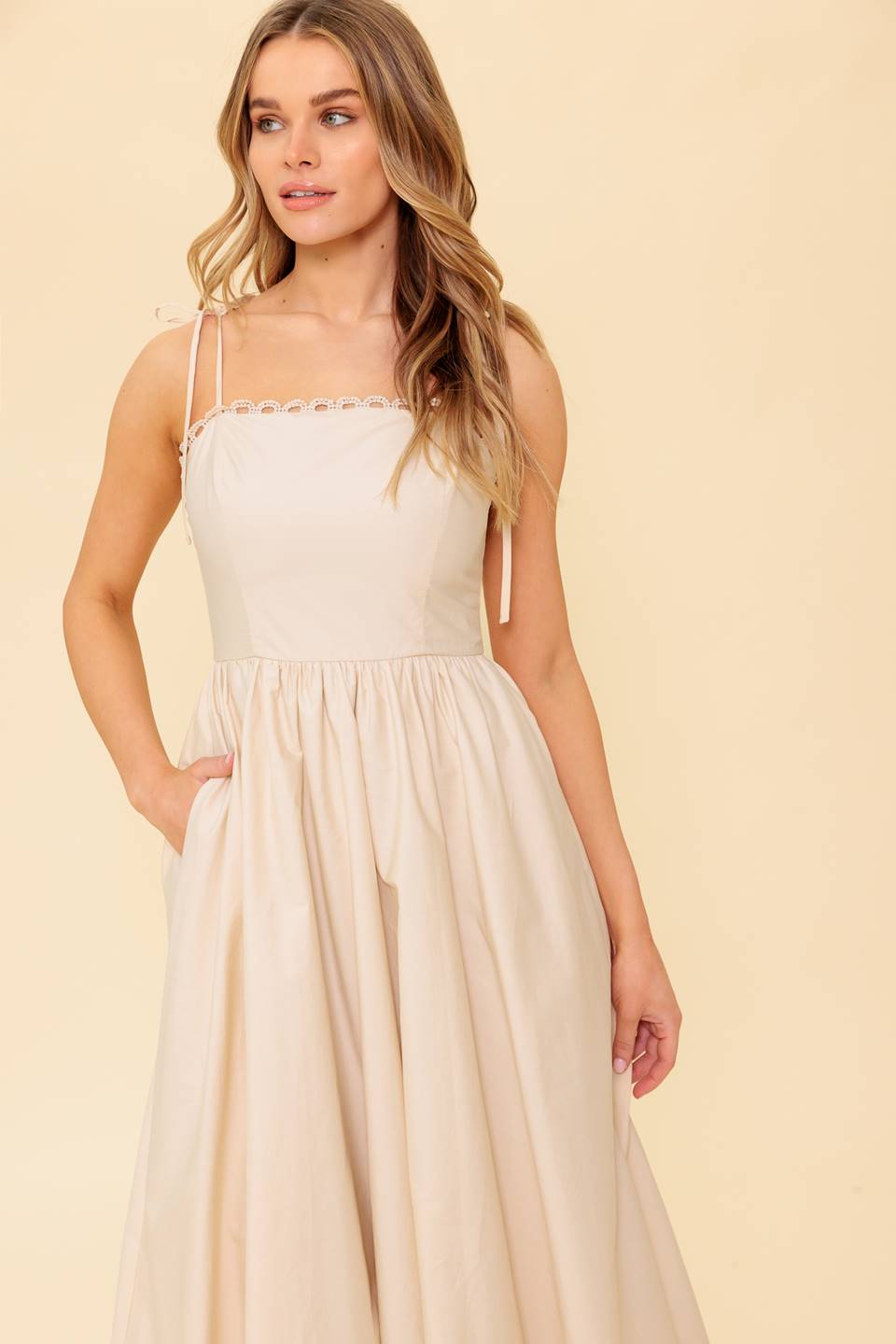 REGAL CUTIE CREAM WOVEN MIDI DRESS Flying Tomato